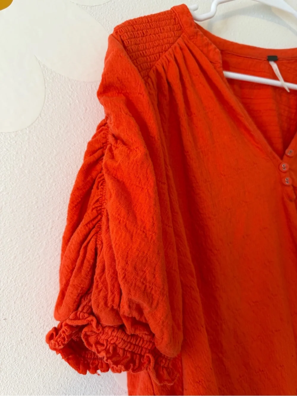 Free People Fever Dream Orange V-Neck Puff Ruched Sleeve Boho Top